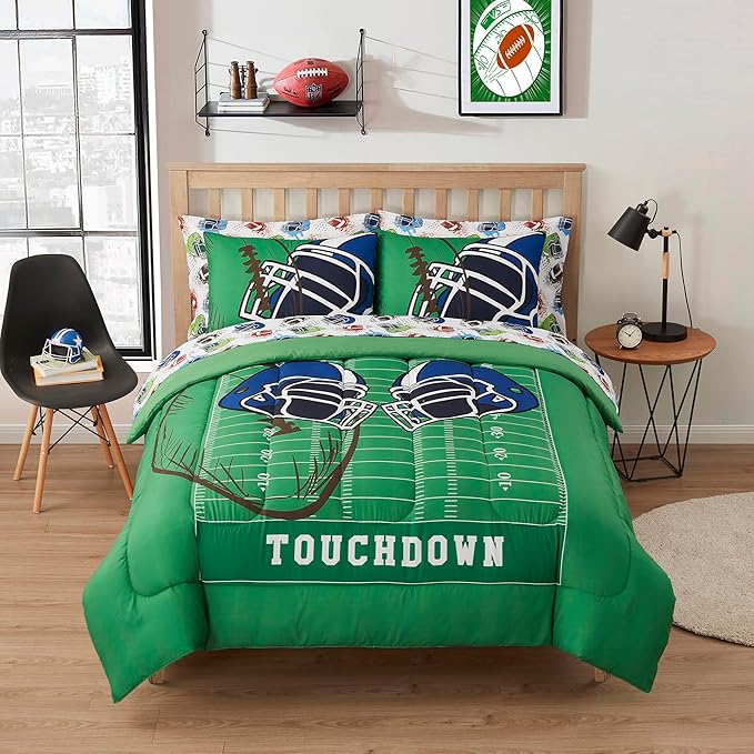 Kids Bedding Set Bed in a Bag for Boys and Girls Toddlers Printed Sheet Set and Comforter, Full, Football
