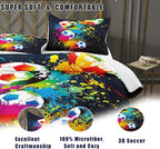 Bodhi Boys Sports Bedding Set Twin Size,Rainbow Graffiti Soccer Comforter Set Twin,Football Comforter Set for Boys,Kids,Teens with Matching Pillowcases,Teen Kids Comforter Set Twin
