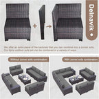 Patio Furniture Set Sofa 12-Pieces Wicker Sectional Sofa Set, Outdoor Furniture Rattan Patio Conversation Set with Thickened Cushions and Glass Coffee Table, Grey