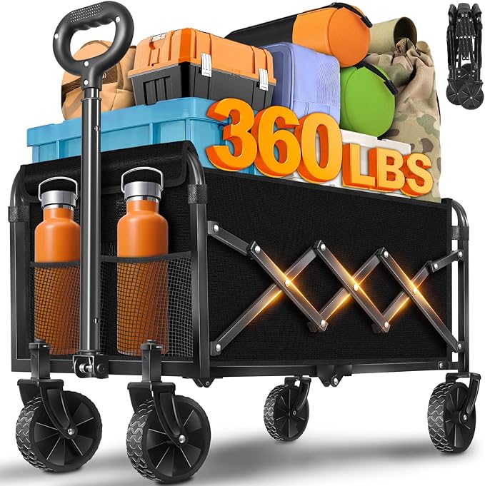 Wagons Carts Foldable - Collapsible Wagon Cart with Wheels Foldable - Folding Utility Heavy Duty Wagons Carts for Grocery Camping Sports Shopping Garden