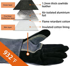 WZQH 16 In,932℉,Welding Gloves,Fireplace Glove,Fire & Heat Resistant,XXL | Mitt for BBQ,Oven,Grill,Tig,Mig,Baking,Furnace,Stove,Pot Holder,Animal Handling Glove, Forge,etc.Leather,2XL,Black-gray