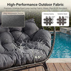 NICESOUL® Double Egg Chair Indoor Outdoor Stationary Oversized 6.5" Thick Padded Cushions,2 Person Egg Wicker Loveseat Chair,680 lbs Extra Large Lounge Chair for Patio Balcony Porch Backyard Gray