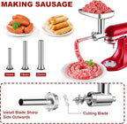 FavorKit Stainless Steel Food Grinder Attachment for KitchenAid Mixers, Dishwasher Safe Meat Processor Accessory Included 3 Sausage Stuffer Tubes