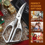 Huusk Kitchen Scissors for Food - Multifunction Kitchen Shears All Purpose | Stainless Steel Seafood Scissors for Meat, Fish, Chicken, Turkey, Ergonomic Non-Slip Silver Handle, Gifts for Women
