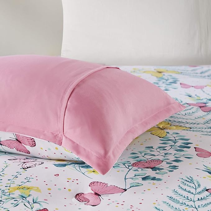 Mi Zone Kids Cynthia Comforter for Girls Microfiber Animal Butterfly Print, Modern All Season Down Alternative Kids Bed Set, Matching Sham, Decorative Pillow, Twin, Pink 3 Piece
