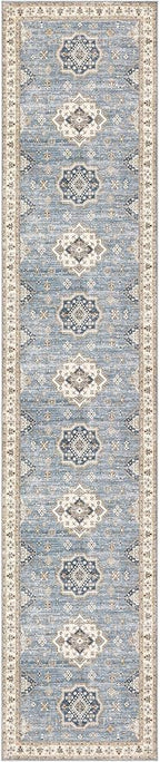 Washable 2.6x12 Runner Rug - Area Rugs Neutral Vintage Distressed Floral Farmhouse Boho Large Soft Floor Rug Indoor Carpet for Hallway Entryway Kitchen Home - Blue