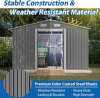 10X8 FT Outdoor Storage Shed W/Lockable Sliding Doors,Metal Shed W/Sloped Roof & Air Vents,All Weather Garden Tool House for Backyard Patio Lawn,Gray