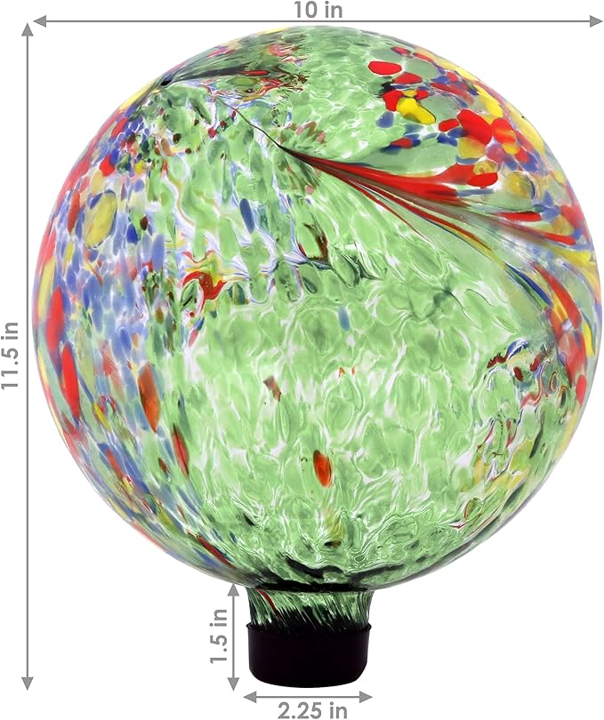 Sunnydaze 10-Inch Gazing Ball for Garden - Glass Gazing Globe for Outside - Garden Orb Yard Decor - Green Artistic