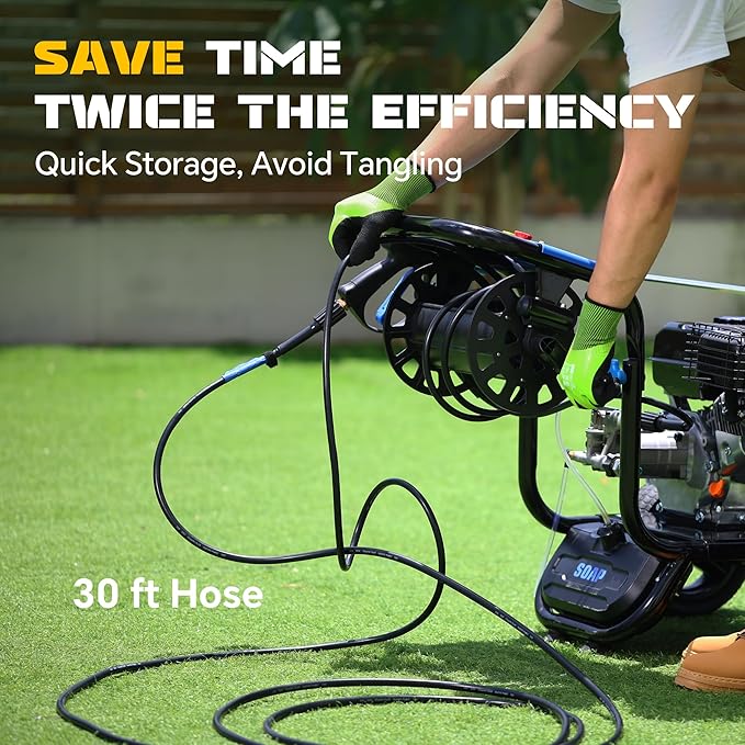 Gas Pressure Washer 3600 PSI 2.3 GPM, 212CC Power Washer with 5 Quick-Connect Nozzles, 30FT Hose & Reel, Aluminum Axial Pump, Heavy-Duty Pressure Cleaner for Driveways, Cars, Fences, Home Use