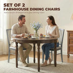 HOMCOM Farmhouse Dining Chairs Set of 2 Rubberwood Legs, Rustic Gray | Upholstered Linen Fabric, Kitchen Chairs, for Kitchen, Dining Room