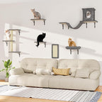 Cat Wall Shelves, 6-in-1 Cat Wall Furniture Set for Large Cats, Cat Climbing Wall Systems with Perch Bed, Condo, Bridge Ladder, Steps, Scratching Post, Dark Gray