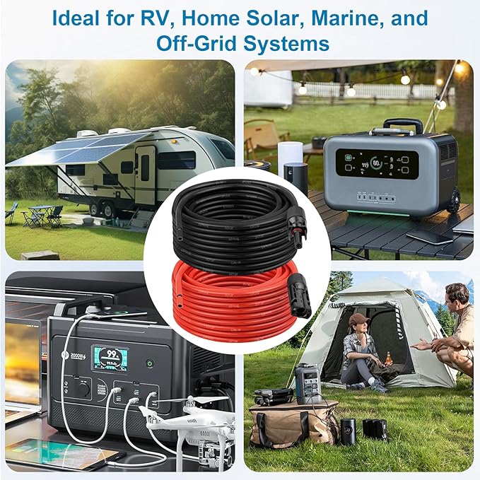 XRDS -RF Solar Extension Cable 10AWG, 3FT Red & Black Solar Panel Wire with Solar Connector, PV Wire with Disconnect Wrenches & Extra Male/Female Connectors for RV, Camper, Inverter, Off-Grid System