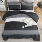 Litanika California King Comforter Set Black White Grey - 3 Pieces Cal King Oversized Lightweight Colorblock Stripe Bedding Set (104x96In, 2 Pillowcases)