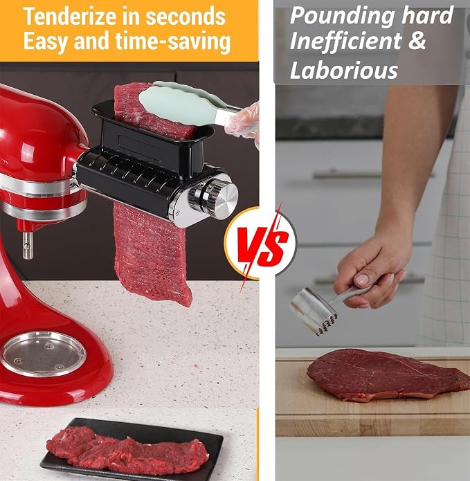 3 Thickness Adjustable Meat Tenderizer Attachment for Kitchenaid Mixers,Steak Cuber Processor Accessories for Kitchen aide,Dishwasher Safe, Black