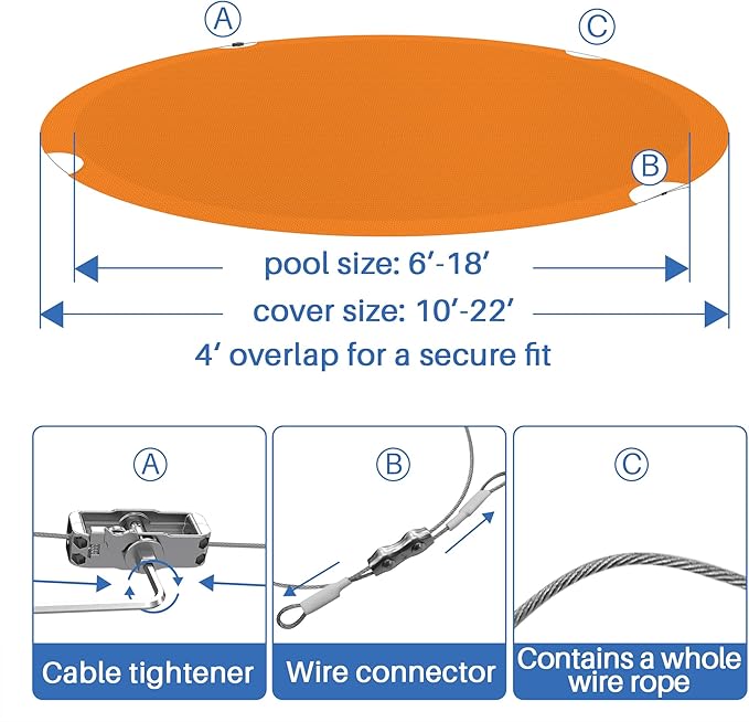 ECOOPTS 17 ft Round Pool Cover for Above Ground Pools, Swimming Pool Cover Protector Winter Safety Cover (Orange)