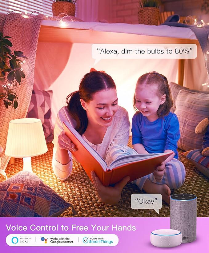 Treatlife Smart Light Bulb, Dimmable Multicolor and White LED Bulb, Compatible with Alexa, Google Assistant, A19 E26 8W (60W Equivalent), No Hub Required, 2 Pack