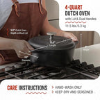 Victoria 4-Quart Cast Iron Dutch Oven with Lid and Dual Loop Handles, Seasoned with Flaxseed Oil, Made in Colombia
