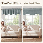 Stone Blue Velvet Window Valance Scalloped 52x18 Inch 1 Panel | Soft Wavy Blue Scalloped Curtains for Small Windows, Modern Window Treatment for Bathroom, Laundry, RV