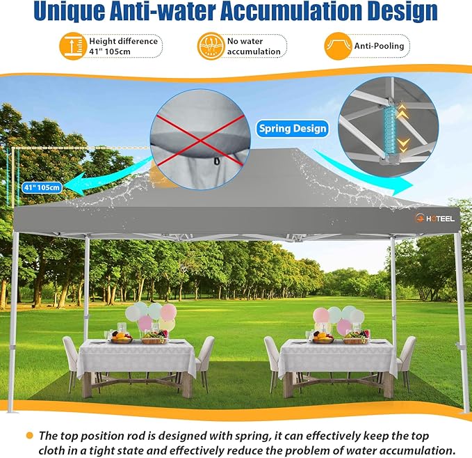 HOTEEL 10x15 Pop up Canopy Tent for Parties, Heavy Duty Easy Setup Tent Without Sidewalls, Outdoor Commercial Instant Gazebo for Wedding Event, with Roller Bag & Sand Bags, Grey(Hexagonal Frame)