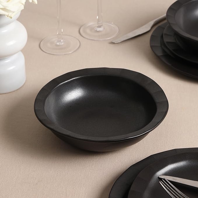 Stone Lain Oasis 4-Piece Pasta Bowl Set Stoneware, Black