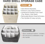 LotFancy Champagne Flute Storage Container for Moving, Hard Shell, Stackable 12" Tall Stemware Storage Box with Dividers & Handles, Wine Glass, Crystal Glassware, Drinkware Case, Beige