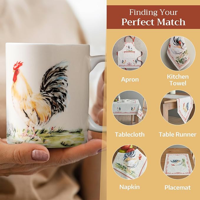 Maison d' Hermine Coffee Mug with Handles Tea Cups (12 Ounce, Pack of 1) | Fine Bone China Coffee Mugs for Hot Beverages Cappuccino Latte Home Restaurant Hotel Spring Summer -Campagne - Coq