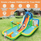 BOUNTECH Inflatable Water Slide, Elephant Surfing Slide Kids Water Park Jump Bouncy Castle w/2 Splash Pools, Hide & Seek Cave, GFCI Blower, Water Slides Inflatables for Big Kids Outdoor Backyard Gifts