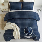 Andency Navy Grid Comforter Set Full Size (79x90 Inch), 3 Pieces(1 Grid Comforter and 2 Pillowcases), Summer Lightweight Microfiber Down Alternative Navy Comforter with White Lines