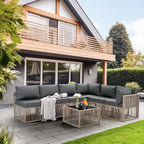Pamapic 7 Pieces Outdoor Sectional Set, All-Weather PE Rattan Patio Conversation Set, Wicker Adjustable Patio Furniture Set with Washable Cushions Covers and Coffee Table, Brown Rattan, Gray Cushion