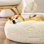 Bedsure Calming Dog Bed for Medium Dogs - Donut Washable Medium Pet Bed, Anti-Slip Round Fluffy Plush Faux Fur Cat Bed, Fits up to 45 lbs Pets, Oat Milk, 30 inches