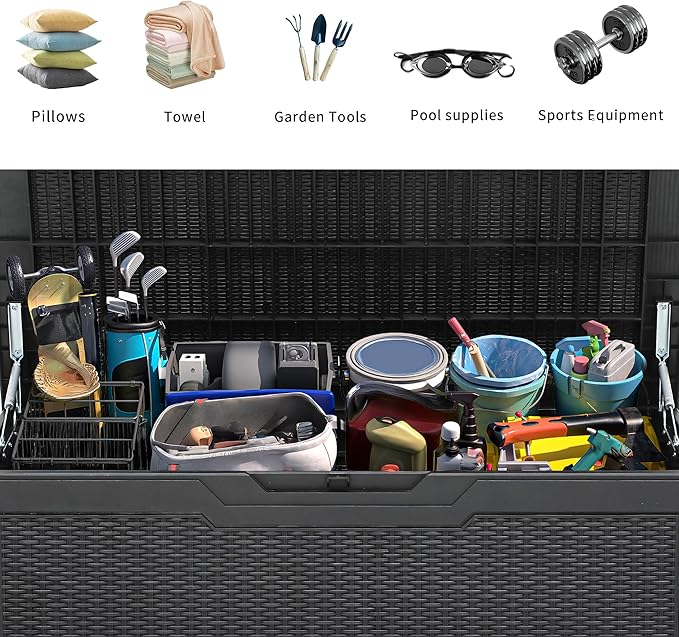 YITAHOME 100 Gallon Resin Deck Box, Weather Resistant Outdoor Storage Box, Lockable Indoor Outdoor Storage for Supplies and Essentials, Black