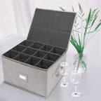 Stemware Storage Cases, Wine Glass Storage Box Containers with Dividers | Stackable China Storage Containers for 12 Wine Glasses, Drinkware, Glassware or Crystal (Light Grey)