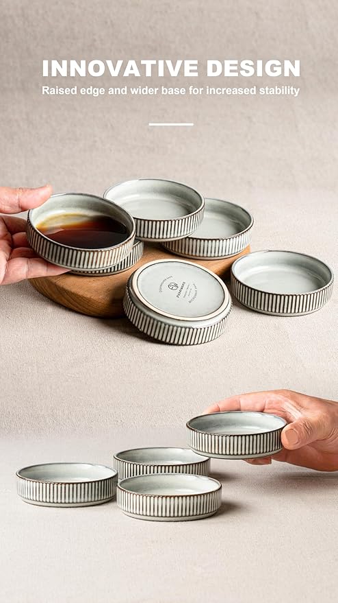 famiware Star Soy Sauce Dish Ceramic Dipping Bowls Set of 6, 4 oz Individual Dip Sauce Cups/Bowls/Dishes/Plates, Small Serving Bowl for Side Dishes, Dessert, Ice Cream, Condiments, Sushi - Smoky Blue