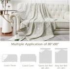 JINCHAN Boho 100% Cotton Muslin Blanket 3-Layer Queen Size 80x90 Inches Geometric Light Grey Lightweight Reversible Soft Comfy Throw for Couch Sofa Bed Coverlet Quilt Large Blanket Bedroom All Seasons