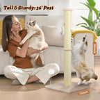 36 Inch Tall Cat Sisal Scratching Post for Indoor Cats, Beige | Natural Sisal, Sturdy Base, Interactive Toys, Full Stretch, Furniture Scratching Redirect, For Kittens and Adult Cats
