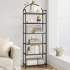 Bookcase Bookshelf, Tempered Glass Bookshelves, Slim Shelving Unit for Bedroom, Bathroom, Home Office, Steel Frame, 6 Tier Black BC21699B
