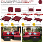 ClawsCover 9Pack Outdoor Seat and Back Cushions Replacement Covers Fit for 5 Pieces 4-Seater Wicker Rattan Patio Conversation Set Sectional Couch Furniture,Burgundy-Include Cover Only (Large)