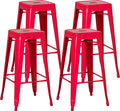 4-pcs 30-inch Backless Metal Bar Stool Stackable Heavy-Duty Counter-Height Chair for Home Bars Patios Kitchen Islands Cafes Restaurants Bistros and Dining Areas for Indoor & Outdoor, Red