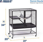 Prevue Pet Products Ferret Stack One Story Ferret Home - Portable Stand, Escape Proof Lock, Includes Hammock & Ramp, Expandable Add-On Cage Stacking System with Wheels - Black