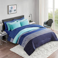 Comfort Spaces Full Comforter Sets with Sheets - Bed in a Bag 9 Pieces Teen Bedding Sets Full, Navy and Grey Stripes Bedding Full, College Full Bed Set, 2 Side Pocket Bedroom Organizer Full Navy