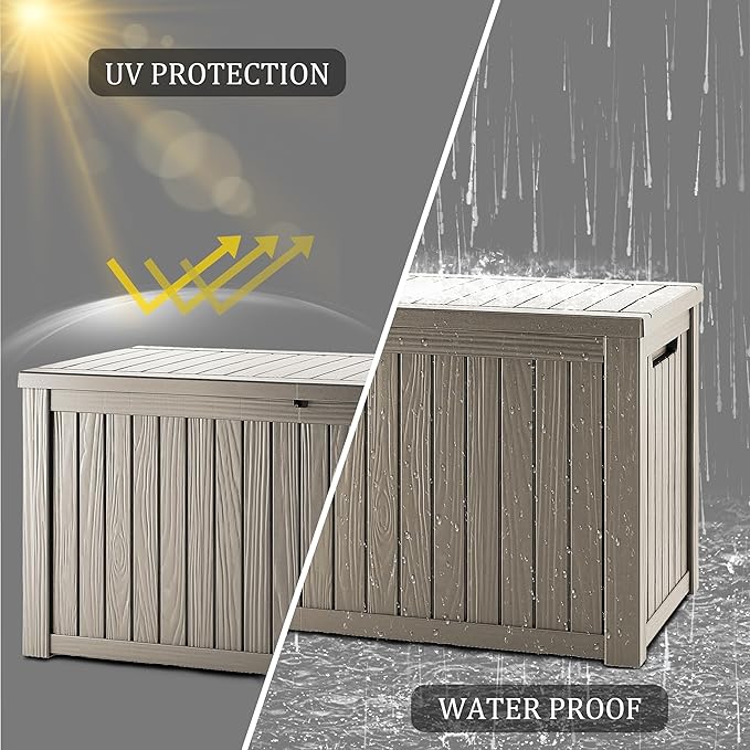 200 Gallon Outdoor Storage Bench Waterproof - Resin Deck Storage Chest for Patio & Pool, Lockable Outdoor Storage Box for Cushions & Tools, UV-Resistant, Granite Grey