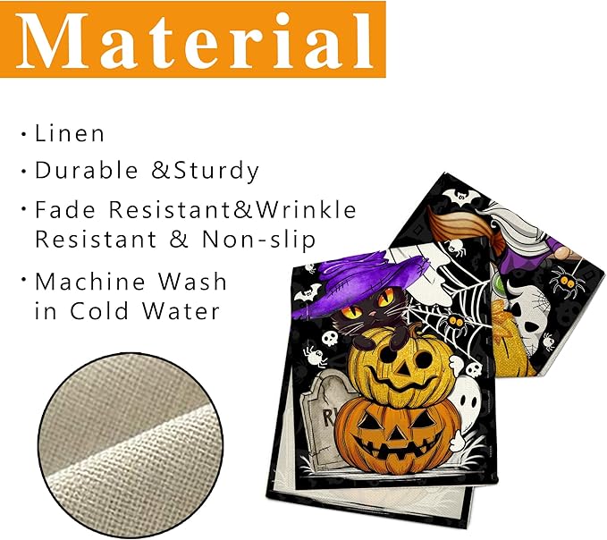Halloween Table Runner Pumpkin Black Cat Halloween Table Runners 72 Inches Long Happy Halloween Boo Ghost Theme Decor for Kitchen Dining Table Home Party Decorations