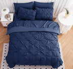 LANE LINEN Twin Comforter Set, 5 Piece Twin Bedding Sets for Boys, Pintuck Twin Size Bed Set, Pinch Pleated Twin Bed in a Bag Set, Twin Bed Comforter Set with Sheets, Pillowcase & Sham - Navy Blue