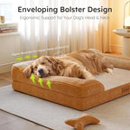 Jumbo Orthopedic Dog Bed for Extra Large Dogs With Cooling Gel Memory Foam, Waterproof, Removable Washable Cover, 45" Sofa Couch, Dutch Velvet With Bone Toy, Brown