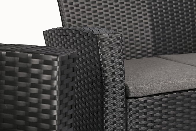 4 Pieces Outdoor Furniture Complete Patio Cushion Wicker P.E Rattan Garden Set, Full, Black