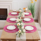 SHACOS Round Placemats Set of 8 Braided Cotton Polyester Table Placemat 15 inch Circle Place Mats for Kitchen Dining Table Holiday Party (Hot Pink, 8)