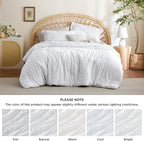 Bedsure Boho Comforter Set King - White Tufted Bedding Comforter Set, 3 Pieces Farmhouse Shabby Chic Embroidery Bedding Set, Soft Geometric Pattern Comforter for All Seasons