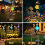 HONGLAND Fairy Garden Accesorries Solar Lights Garden Decor for Outside, Fairy Figurine Moon Lights Stake Housewarming Gifts for Patio Lawn Yard Pathway- Unique Gardening Gifts for Women Mom Grandma