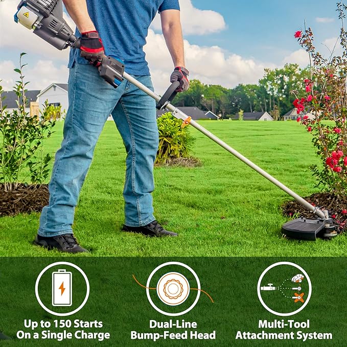 LawnMaster NPTGSP2517A No-Pull Gas Grass Trimmer with Electric Start 25cc 2 Cycle,17-Inch