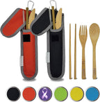 Travel Utensils with Case Set Fork, Knife, Spoon, Chopsticks, Straw, Straw-cleaning brush, Travel Pouch and Carabiner, Excellent For Everyday Use! ((2 Sets) Midnight Black/Sunset Red)